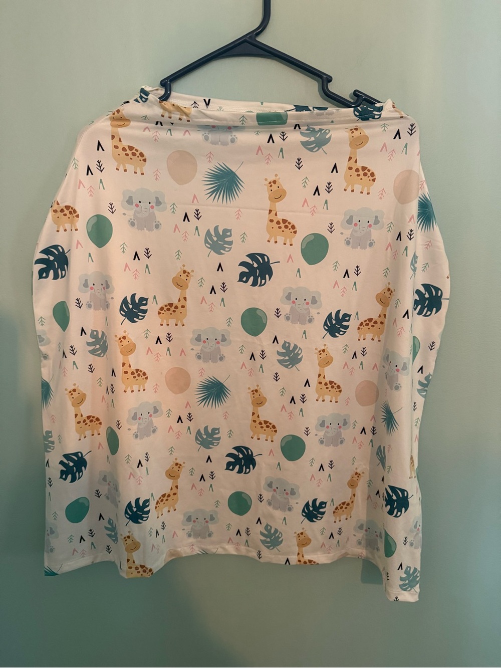 Cute Safari Animal Print Nursing Cover — White with Yellow & Teal
